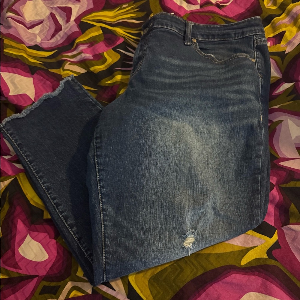 torrid Dark Blue Skinny Jeans with Distressed Hem